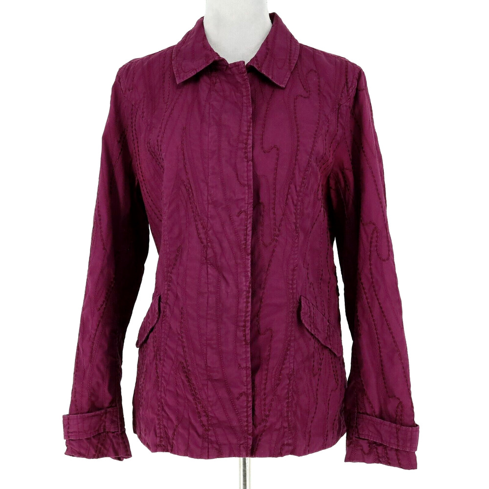 Coldwater Creek Plum Jacket Womens 14 Embroidered Hidden Buttons Pockets Blazer